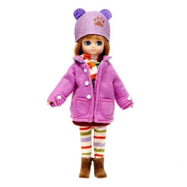 Your little ones can play dress up and pretend play with this Autumn Leaves Lottie Doll! Lottie’s height is based on the proportions of the average nine-year-old girl. A Doll That Lets Kids Be Who They Are Right Now. Lottie Dolls are an age relatable doll that reflect the world kids live in. Super cute Autumn Leaves doll wearing a duffel coat, scarf, hat, boots, corduroy skirt and striped leggings.