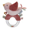 his bird-shaped rattle ring is a fun toy that will trigger your baby’s curiosity. Flap her pink corduroy wings or rub her soft tummy. The transparent ring contains 3 colourful little beads that start rattling when your baby plays with this fun toy. 