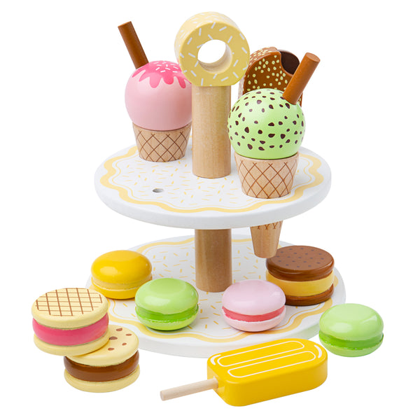 Serve up the perfect afternoon tea with this delicious set of Sweet Treats from Bigjigs. This play food is designed to inspire and educate and provide endless hours of fun Supplied with a wooden stand, perfect for serving and displaying in a pretend play shop. 