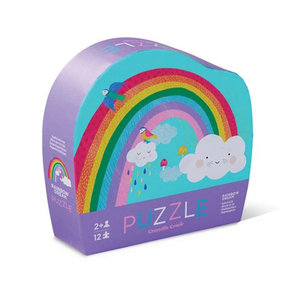 A colourful, 12-piece shaped puzzle with a rainbow scene – Beautifully designed and made from chunky pieces perfect for little ones.