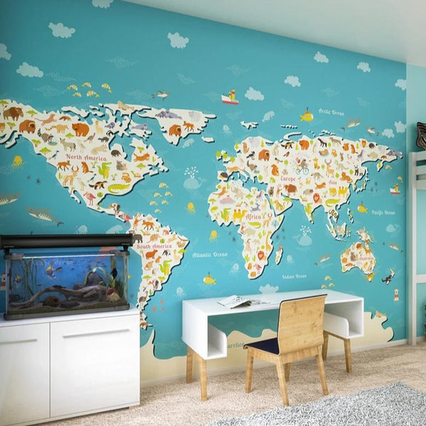 Animals of the World Map Wall Mural - Rooms for Rascals