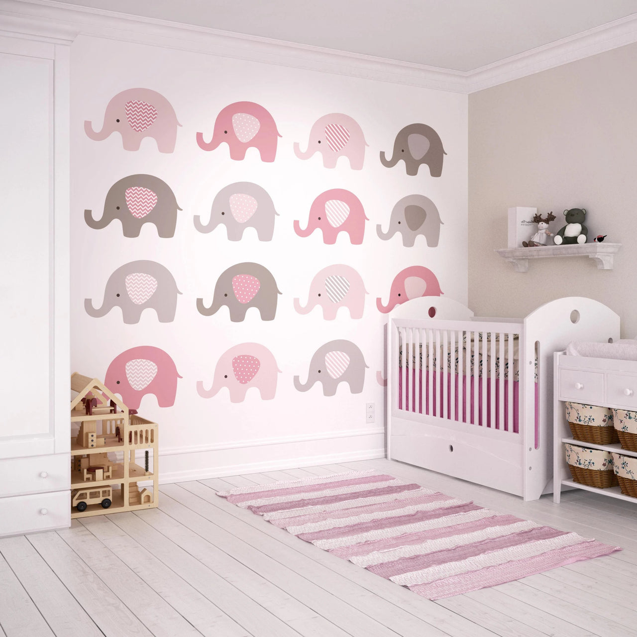 Baby Pink Elephant Wall Mural - Rooms for Rascals, a Leafy Lanes Retailers Ltd business