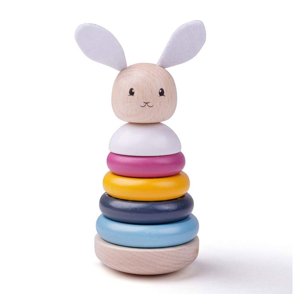 Get your little ones minds working with the bright and beautiful FSC® Certified Stacking Rings Toy from Bigjigs! The cute rabbit design, soft colour palette and felt ears and tail is a great way for kids to develop their dexterity skills, colour knowledge and learn about different textures. Little ones can stack the vibrant rings from biggest to smallest! The bendy stacking pole makes it easier for small hands to slide the rings on and off