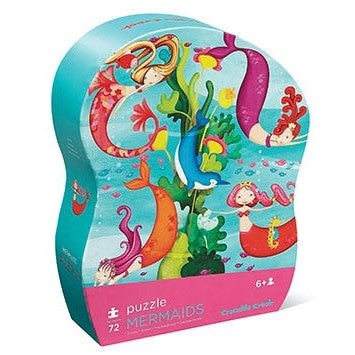 This 72 piece mermaid jigsaw puzzle from Crocodile Creek is great fun for the whole family.Packaged in a beautifully illustrated storage box, this puzzle features illustrations that depict a bright and colourful magical mermaid adventure. 