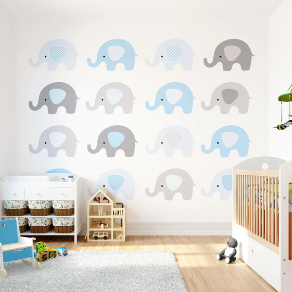 Baby Blue Elephant Wall Mural - Rooms for Rascals, a Leafy Lanes Retailers Ltd business