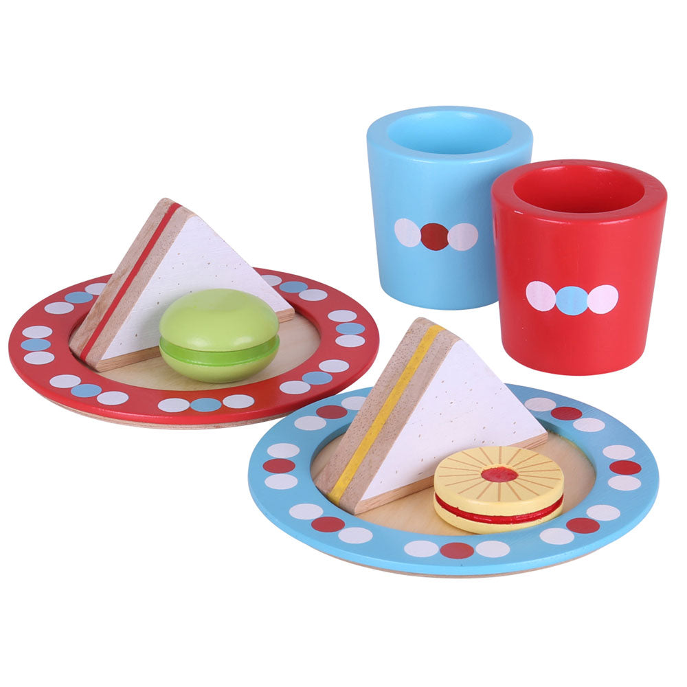 Have a savoury snack, a sweet treat and a cup of your favourite drink with the Bigjigs Toys wooden Tea Time playset.