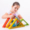 The play possibilities are endless with this versatile stacking toy from Bigjigs. Creative little minds can stack the  different sized triangles in any way they like. Little hands can assemble a variety of shapes and objects while learning all about different sizes and colours. 