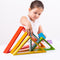 The play possibilities are endless with this versatile stacking toy from Bigjigs. Creative little minds can stack the  different sized triangles in any way they like. Little hands can assemble a variety of shapes and objects while learning all about different sizes and colours. 