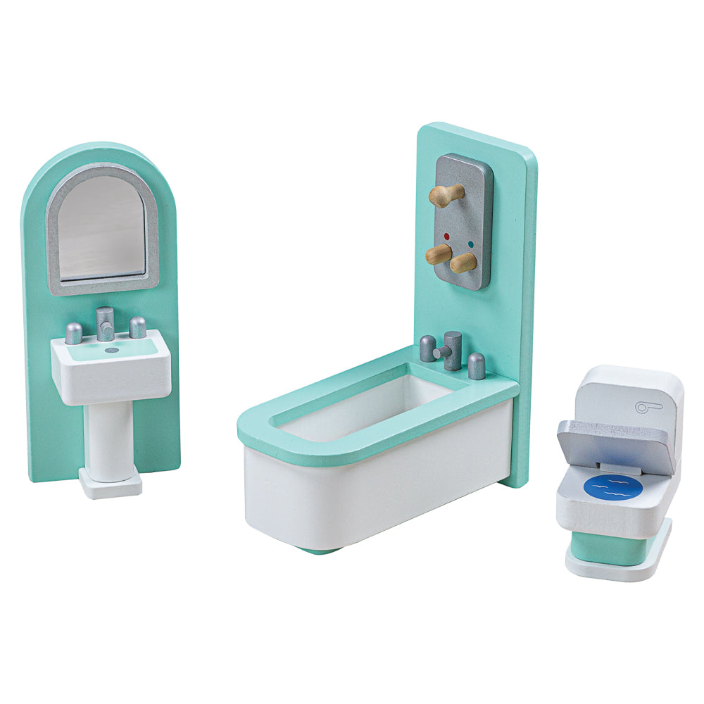 Create the perfect place for your dolls to clean up after a long day with this doll's house Bathroom furniture set from Bigjigs! Wonderfully detailed and made from Beechwood, this set fits perfectly into most standard sized dolls houses. Little ones will love providing a life-like bathroom for their doll family. A great way to encourage creative and imaginative play sessions. Made from high quality, responsibly sourced materials. 