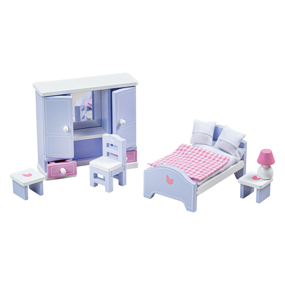 Create the perfect place for your dolls to sleep with this doll's house bedroom furniture set from Bigjigs! Wonderfully detailed and made from Beechwood, this set fits perfectly into most standard sized dolls houses. Little ones will love providing a life-like bedroom for their doll family. A great way to encourage creative and imaginative play sessions. Made from high quality, responsibly sourced materials. 
