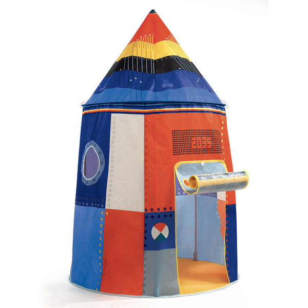 A rocket-shaped tent! With its futuristic design, windows and door that closes, this beautiful rocket welcomes the dreams of little astronauts who set off on the greatest adventures in space!Recommended age: +3 years