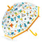 A brightly-coloured umbrella with a space-themed design. Its transparent design enables the child to see where he or she is going, and its manual opening fitted with a protection system means that it can be opened and closed without pinching your fingers. A colourful accessory, ideal for brightening up outings in the rain! 