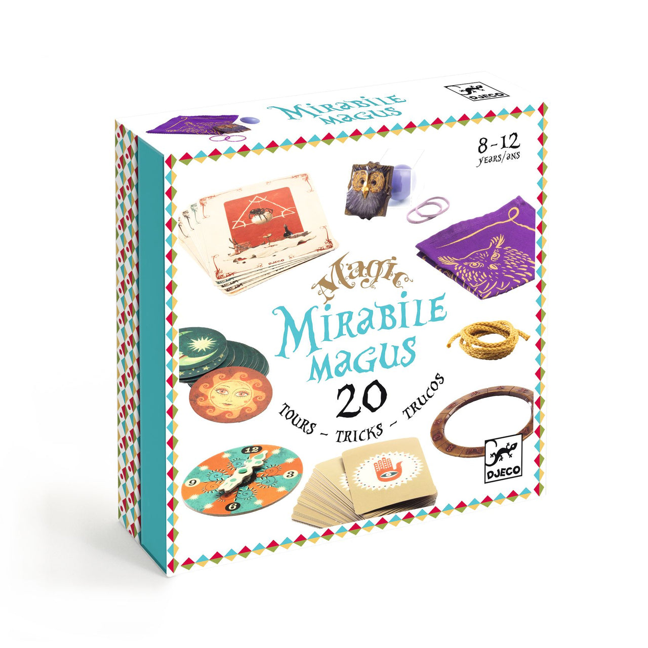 Disappear, transform, create illusions and make predictions... Mirabile Magus is a kit with everything magicians need to get started and hone their skills.      20 different magic tricks are included in the kit.     The contents were developed by professional magicians and designed by Djeco.