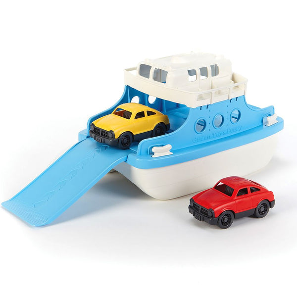 It's time to set sail with the Green Toys Ferry Boat for a journey across the deep blue sea! This cool and realistic water toy comes with two-storeys, a large cargo area, a slide-out ramp and two Green Toys Mini Fastbacks cars. The open top deck allows room for action figures and other toys to fit inside the boat and has two small benches on each side, as well as eleven windows looking down into the main level.