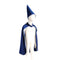 Your little wizard can look the part with the ultimate magician wizard set from Great Pretenders! Featuring silver glitter printed stars and moons on a deep midnight blue velour. This 2 piece set includes a pointed wizard hat with elastic chin strap & cape for a full and magical look.