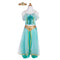Your little princesses can dress up as Jasmine with this gorgeous, premium quality 3-piece pant set from Great Pretenders! This vibrant turquoise set and fancy golden trims includes satin pants with a gold knit belt and a shiny emerald gem, the top that features a satin bodice, emerald-coloured sequined inset, gold elastic straps, and it's off the shoulders tulle collar with a green emerald gem, a gold headpiece with fancy gold trim and an emerald gemstone.