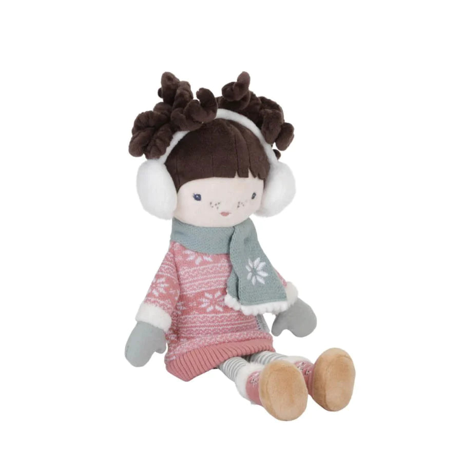 Meet lovely Jill. This plush cuddle doll with her mittens and earmuffs can't wait to be cuddled. She’s dressed and ready for a day of fun in the cold. She loves to dance around in the snow, take a sleigh ride down the hill and build a snowman. Jill will be your new best friend. She will always be there when you want to play or need a big hug. Put on your scarf and discover the winter wonderland filled with magical snowflakes and icicles together. Jill is soft, cuddly and 35 cm tall.