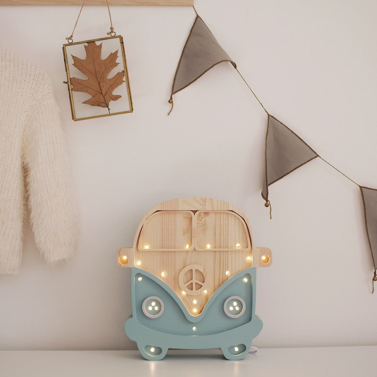 This high-quality retro blue and wood van night light is made of 100% natural pine wood. Little Lights are created by hand in a small factory in Krakow. It is not only a beautiful object for everyday use, but also a keepsake that will last throughout childhood and remain in the family for generations.