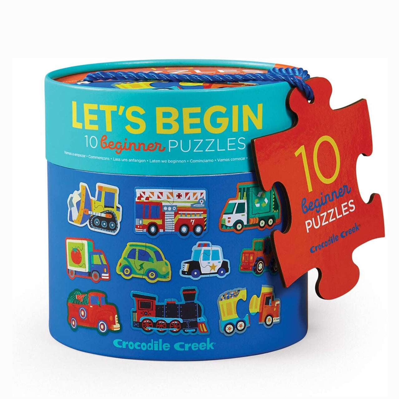 Crocodile Creek's Vehicles puzzle contains ten different 2-piece puzzles of illustrated vehicles, including a bulldozer, fire engine, delivery truck, police car, train, recycling truck and more! The pieces are colour coded on the back for easy sorting and colour matching. This puzzle includes a brilliant storage canister with a rope handle!