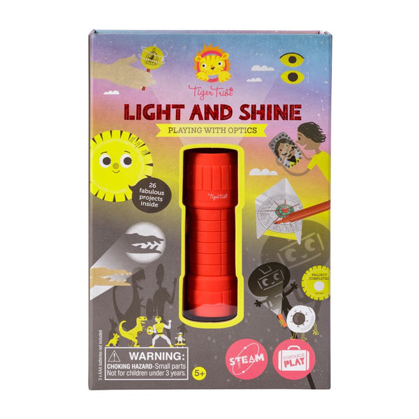 Tiger Tribe’s Light and Shine STEM toy. Engage in trial-and-error exploration and problem solving as they play with shadow and light. All experiments help kids use and apply STEM principles to the world around them, making science and maths fun. With 26 projects inside, children will be entertained for hours with this unique stem toy for kids. 