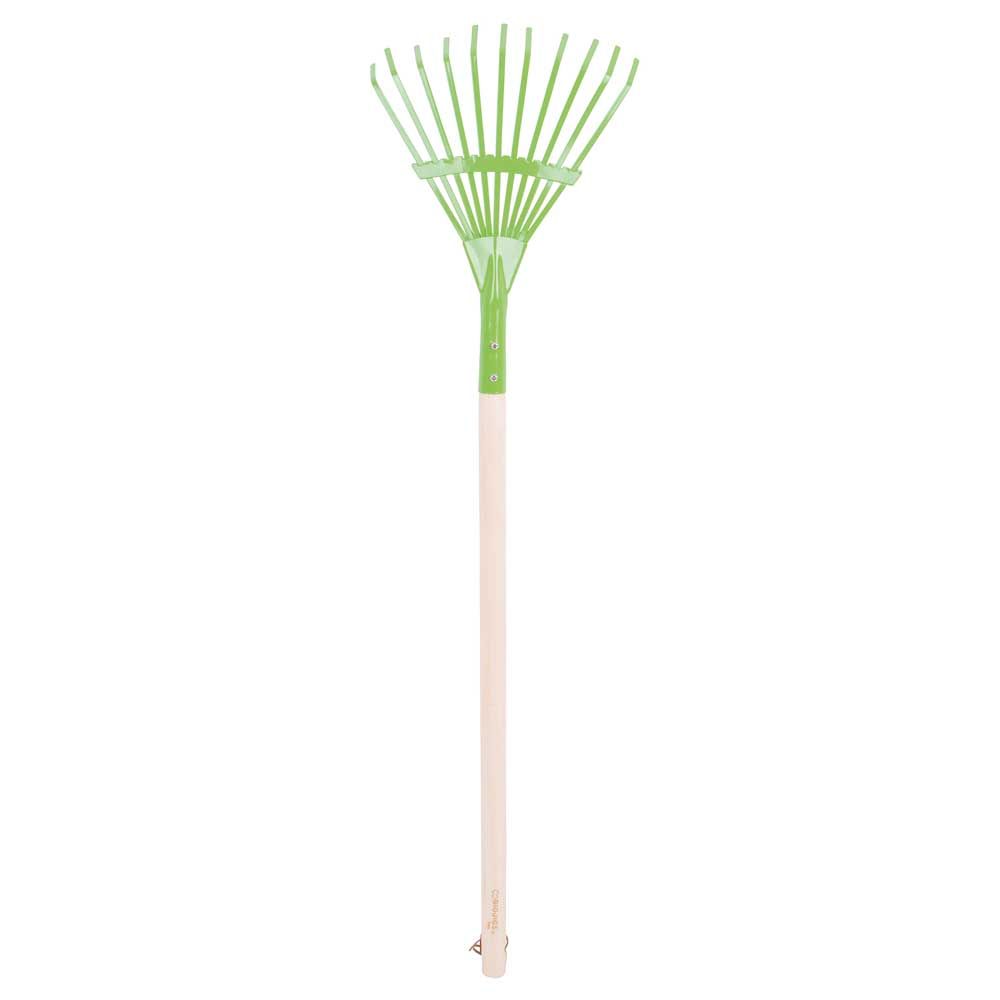 Long handled kids gardening leaf rake. Perfect for raking up leaves. With a strong wooden handle it is the ideal garden accessory for little gardeners. Available on Rooms for Rascals. www.roomsforrascals.ie