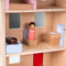 Folding Dollhouse Set. Open the wooden dolls house up to reveal three-storeys of rooms. Comes with a bathroom, kitchen, dining area, bedrooms and attic space - there’s also a convertible red car and Mrs & Mrs wooden dolls.  The included 13x chunky pieces of doll house furniture - ideal for little hands to examine, grasp and replace. They can also furnish the dolls house to their own taste - playing independently or with grown-ups and other children.
