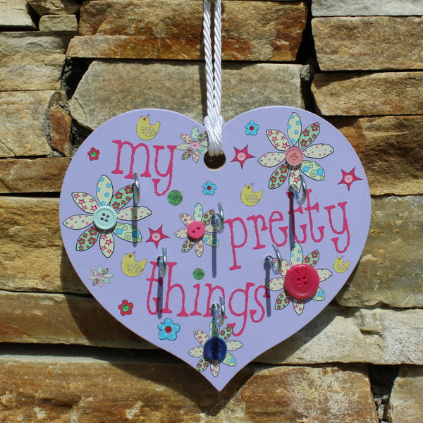 Purple My Pretty Things Jewellery Heart with Button Flowers - Rooms for Rascals