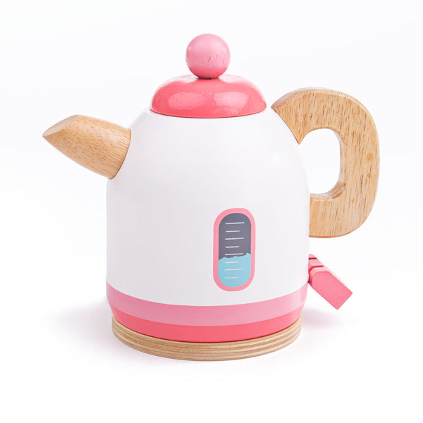 Help your little ones host the perfect tea party with this sturdy wooden pink kettle from Bigjigs. This brightly coloured and beautifully detailed kettle features an easy to grip handle that is perfectly sized for little hands, a lifelike switch to begin boiling the kettle, along with a removable lid. A great way to encourage creative and imaginative role play. Made from high quality, responsibly sourced materials