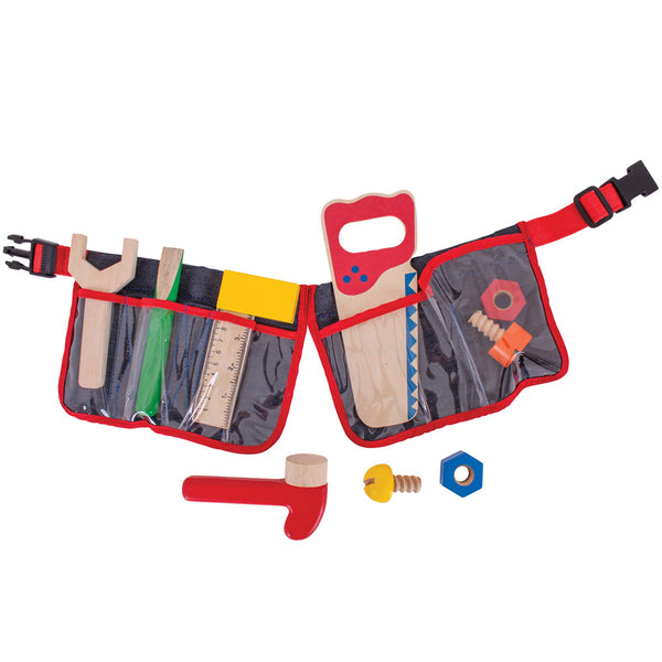 This first Tool Belt from Bigjigs will allow your youngster to get creative while fixing and creating! Each wooden tool is perfectly sized for little hands and is sure to fascinate your youngster. The brightly coloured belt features an adjustable clip to allow your youngster to wear their belt, leaving their hands free for creative role play.