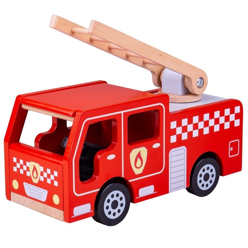 This delightfully detailed wooden City Fire Engine from Bigjigs Toys is perfect for your inspiring little firefighter! Young firemen and firewomen can lift and swivel the ladder to reach up high, putting out fires or rescuing cats from trees! Will provide endless hours of imaginative play. Develops hand/eye coordination, fine motor skills and dexterity. Encourages creative and imaginative play. Made from high quality, responsibly sourced materials.