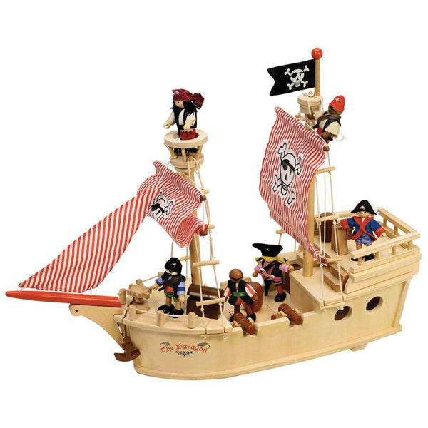 Set sail on a great adventure with The Paragon Pirate Ship from Tidlo! The ship comes complete with a captain, pirates, a treasure chest, cannons, barrels, an anchor and more to help! Cleverly hidden wheels allow children to guide the ship easily along on its adventure across the stormy seas. Sturdy and durable, this pirate ship is sure to encourage and stimulate lots of imaginative play.