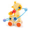This yellow wooden giraffe has four wheels at the base and is easily pushed along the floor by small children and babies. The blue wire bead frame goes around and through the middle of the giraffe with enough space for the rainbow coloured beads to be pushed through. Made from high quality, responsibly sourced materials.