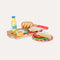 Your little ones can get creative in their pretend cafe with this colourful wooden sandwich making set from Bigjigs! Create a yummy sandwich with the wooden slices and felt fillings. Perfect for interactive role play sessions, to develop vocabulary and learn the importance of a healthy and balanced diet. Includes a plate, chopping board and knife, a ciabatta, bread slices, mayonnaise, lettuce, cucumber, cheese, egg and tomato. Made from high quality, responsibly sourced materials.