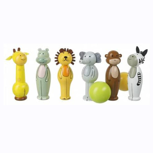 These Safari Skittles from Orange Tree Toys are the perfect traditional wooden toy! Stand them up...and knock them down! These cute and colourful wooden toy skittles are the perfect size for indoor play and also ideal for outdoor play. The set includes 6 adorable wooden safari animals; a giraffe, hippo, lion, elephant, monkey and zebra and 2 wooden balls.