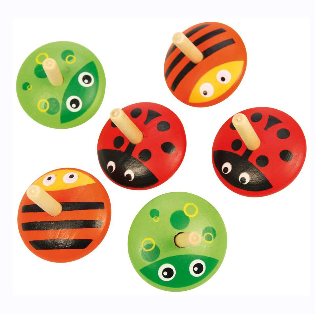 These colourful creatures love nothing more than to spin around in circles, ladybirds, bumble bees and frogs! These brightly coloured wooden Spinning Tops perfectly sized for little hands and ideal for party bags or Stockings! Helps to develop dexterity and co-ordination. Made from high quality, responsibly sourced materials.