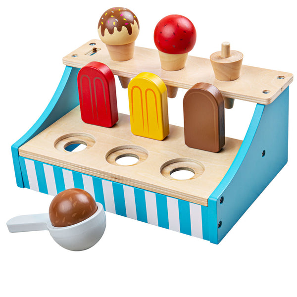 Get Creative with these delicious ice creams from Bigjigs Toys. Spark hours of imaginative and educational pretend play with these wooden sweet treats. Includes 6 different types of ice creams in a wooden stand perfect for storing in your pretend freezer or selling in your shop.