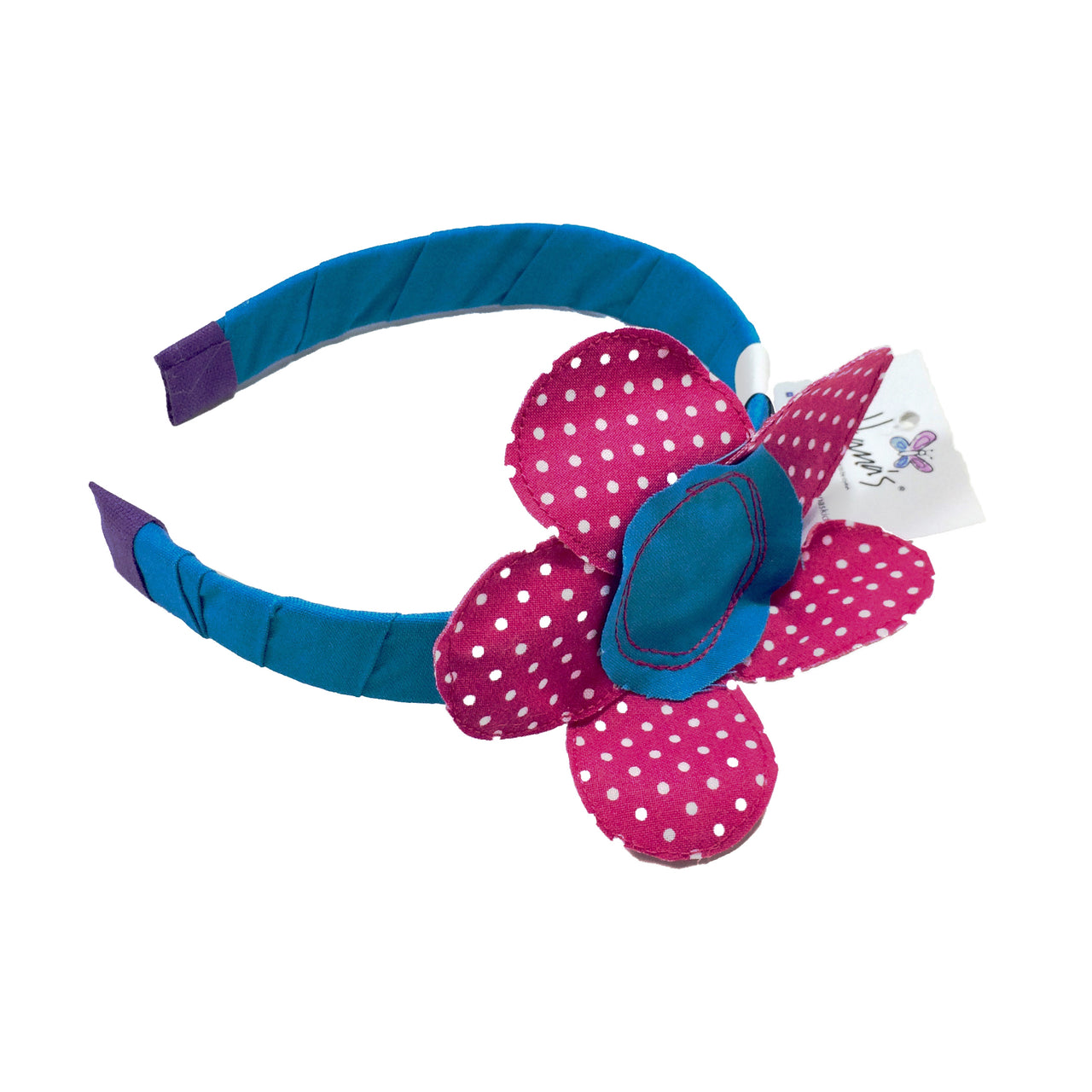 Turquoise Headband with Fuchsia Flower - Rooms for Rascals